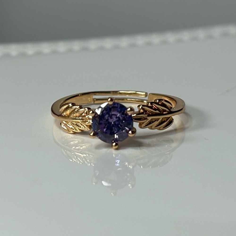 Gold and Purple Gemstone Leaf Ring NEW - Adjustable Size